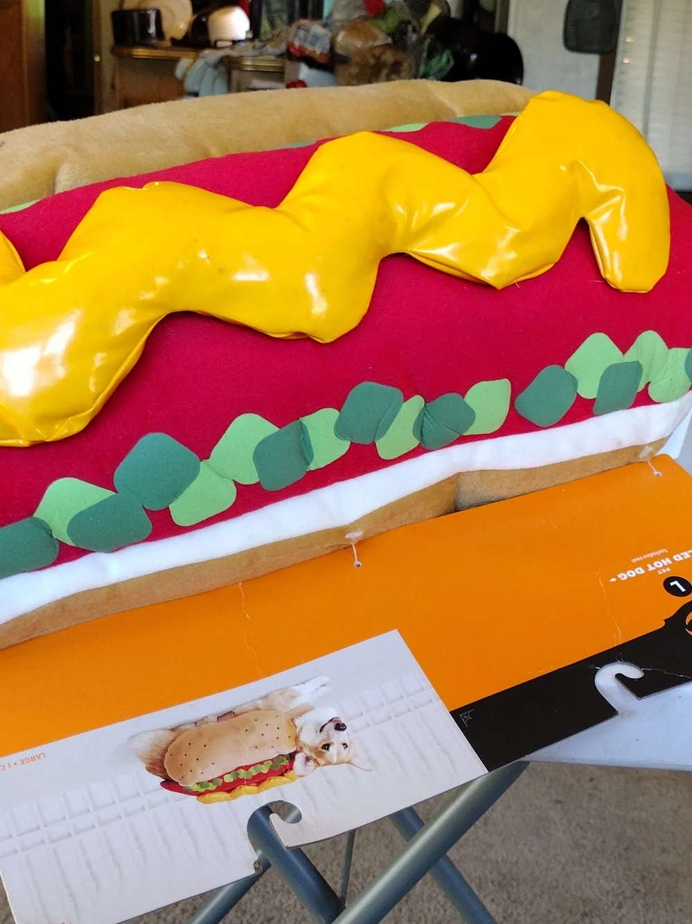 Hot Dog Plush Pillow with Bright Yellow Mustard